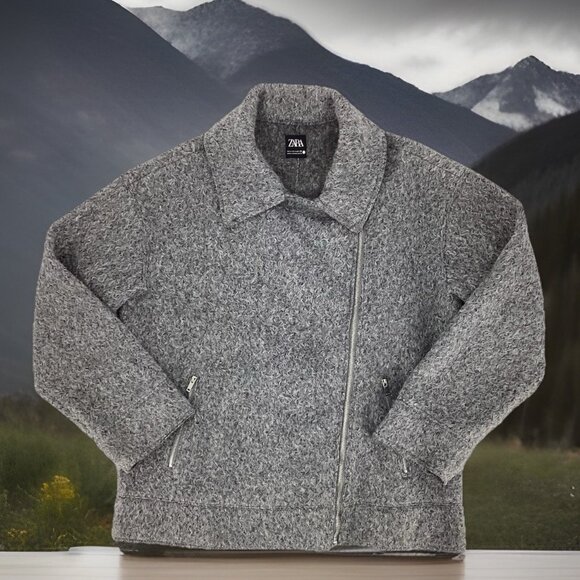 Zara Jackets & Blazers - ZARA Women’s Bouclé Loft Moto Zip Point Collar Jacket Gray Size Medium EUC